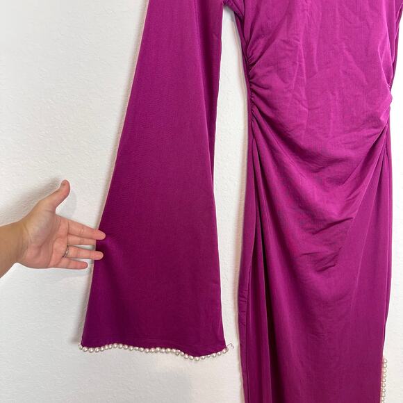 NEW Khanums x REVOLVE Khriya Pearl Trim Maxi Dress in Cranberry Size XS - Picture 5 of 9